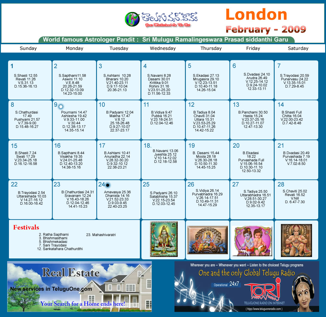 London Telugu Calendar 2009