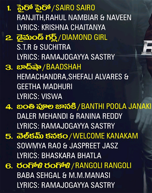 Baadshah audio poster, Baadshah track list poster, Baadshah Audio list poster, NTR Baadshah Audio Poster