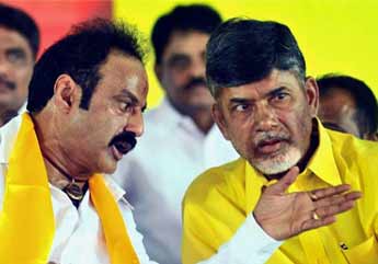 tdp cheif chandrababu naidu, naidu push balayya, tdp chief push balaiah, nandamuri harikrishna tdp, junior ntr tdp, balakrishna 2014 elections