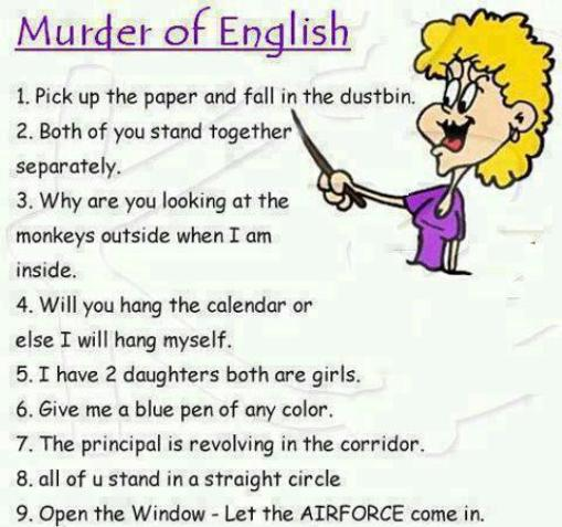 Read and enjoy latest collection of english language murder of english language  jokes and funny words english language